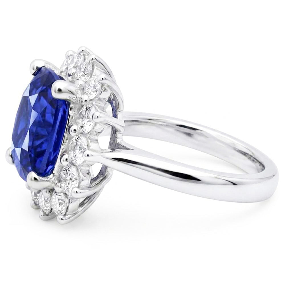 Halo Ring Cushion Sapphire & Round Natural Earth Mined Diamonds Star Style 3.50 Carats