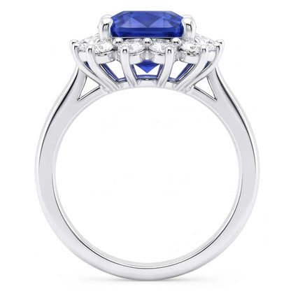 Halo Ring Cushion Sapphire & Round Natural Earth Mined Diamonds Star Style 3.50 Carats