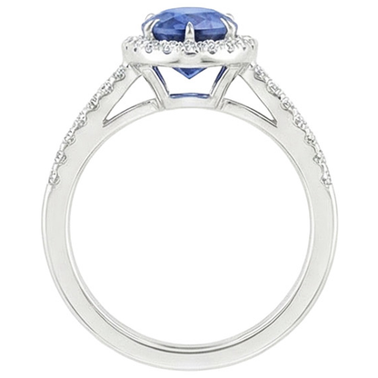 Halo Ring Double Shank Pear Blue Sapphire & Natural Earth Mined Diamonds 4.50 Carats