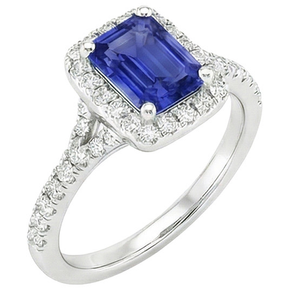 Halo Ring Emerald Sri Lankan Sapphire & Natural Earth Mined Diamond 4.50 Carats