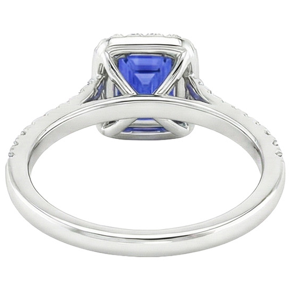 Halo Ring Emerald Sri Lankan Sapphire & Natural Earth Mined Diamond 4.50 Carats