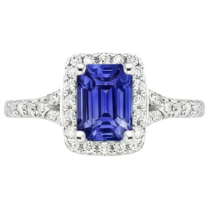 Halo Ring Emerald Sri Lankan Sapphire & Natural Earth Mined Diamond 4.50 Carats