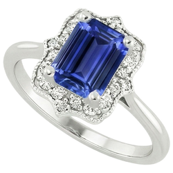 Halo Ring Emerald Sri Lankan Sapphire & Natural Earth Mined Diamond 4 Carats Flower Style