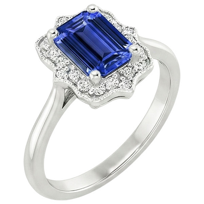 Halo Ring Emerald Sri Lankan Sapphire & Natural Earth Mined Diamond 4 Carats Flower Style