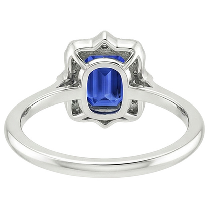 Halo Ring Emerald Sri Lankan Sapphire & Natural Earth Mined Diamond 4 Carats Flower Style