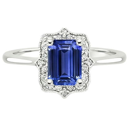 Halo Ring Emerald Sri Lankan Sapphire & Natural Earth Mined Diamond 4 Carats Flower Style