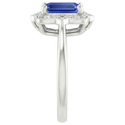 Halo Ring Emerald Sri Lankan Sapphire & Natural Earth Mined Diamond 4 Carats Flower Style