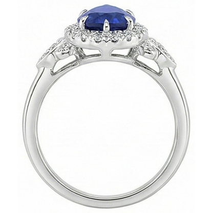 Halo Ring Floral Style Pear Sri Lankan Sapphire & Natural Earth Mined Diamonds 4 Carats