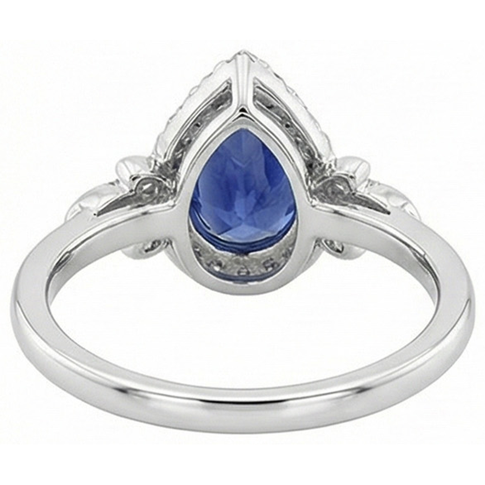 Halo Ring Floral Style Pear Sri Lankan Sapphire & Natural Earth Mined Diamonds 4 Carats