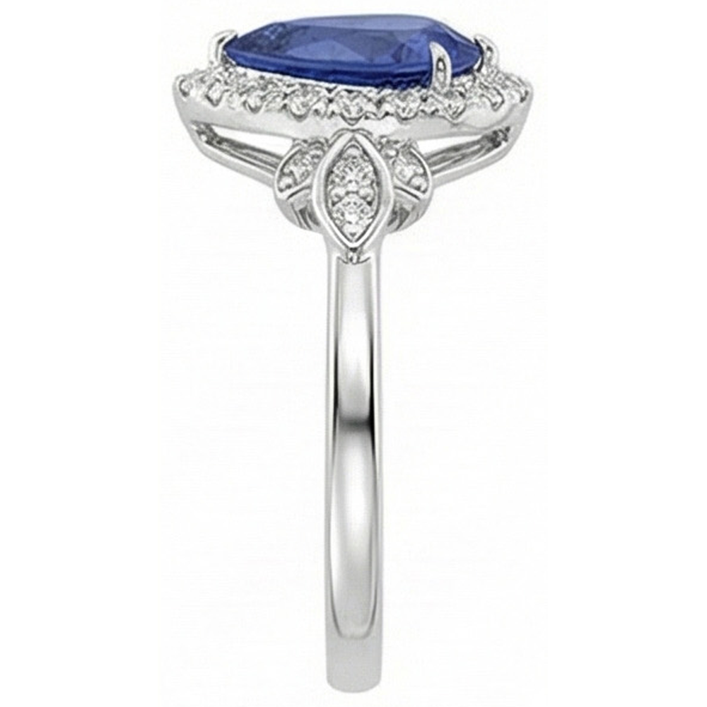 Halo Ring Floral Style Pear Sri Lankan Sapphire & Natural Earth Mined Diamonds 4 Carats