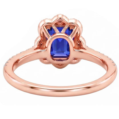 Halo Ring Flower Style Emerald Blue Sapphire & Natural Earth Mined Diamond 4.25 Carats