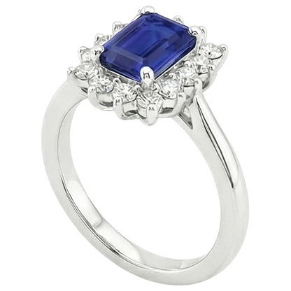 Halo Ring Flower Style Emerald Ceylon Sapphire & Natural Earth Mined Diamond 4.50 Carats