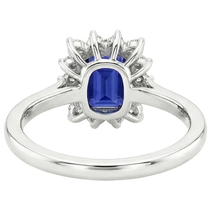 Halo Ring Flower Style Emerald Ceylon Sapphire & Natural Earth Mined Diamond 4.50 Carats
