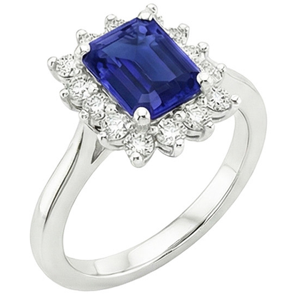 Halo Ring Flower Style Emerald Ceylon Sapphire & Natural Earth Mined Diamond 4.50 Carats