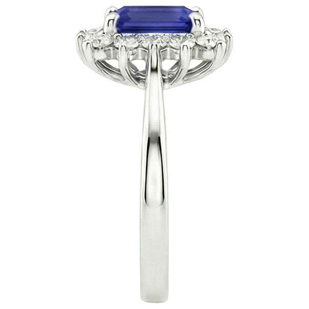 Halo Ring Flower Style Emerald Ceylon Sapphire & Natural Earth Mined Diamond 4.50 Carats