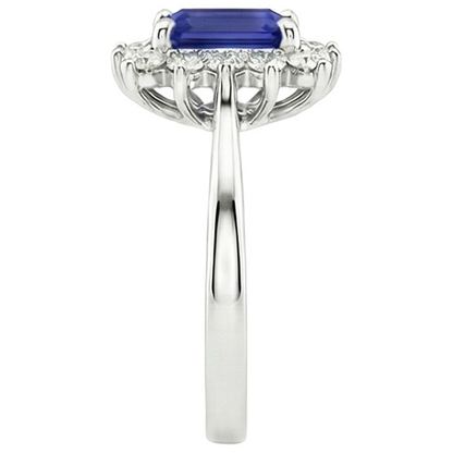Halo Ring Flower Style Emerald Ceylon Sapphire & Natural Earth Mined Diamond 4.50 Carats