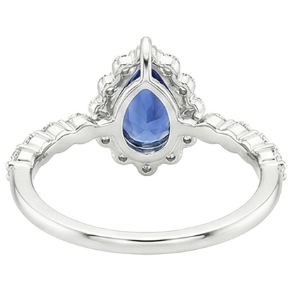 Halo Ring Flower Style Pear Blue Sapphire & Natural Earth Mined Diamonds 5 Carats