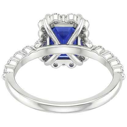 Halo Ring Flower Style Radiant Blue Sapphire & Natural Earth Mined Diamond 4.25 Carats