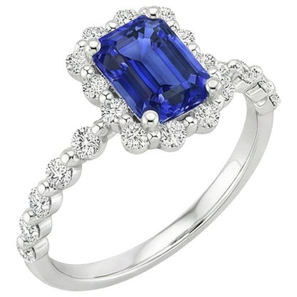 Halo Ring Flower Style Radiant Blue Sapphire & Natural Earth Mined Diamond 4.25 Carats