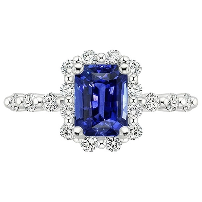 Halo Ring Flower Style Radiant Blue Sapphire & Natural Earth Mined Diamond 4.25 Carats