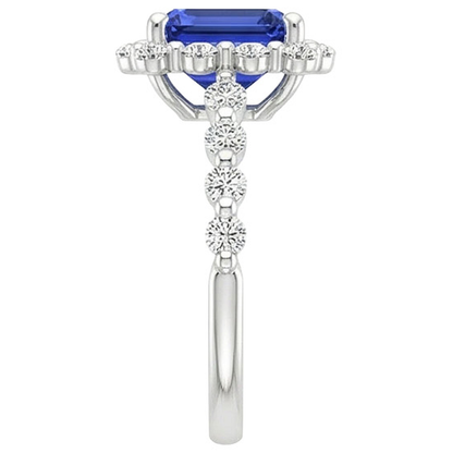 Halo Ring Flower Style Radiant Blue Sapphire & Natural Earth Mined Diamond 4.25 Carats