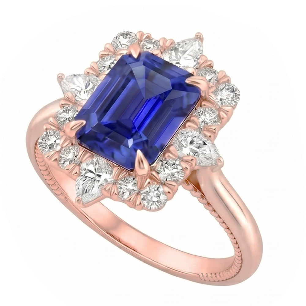 Halo Ring Flower Style Sri Lankan Sapphire & Natural Earth Mined Diamond 4.25 Carats