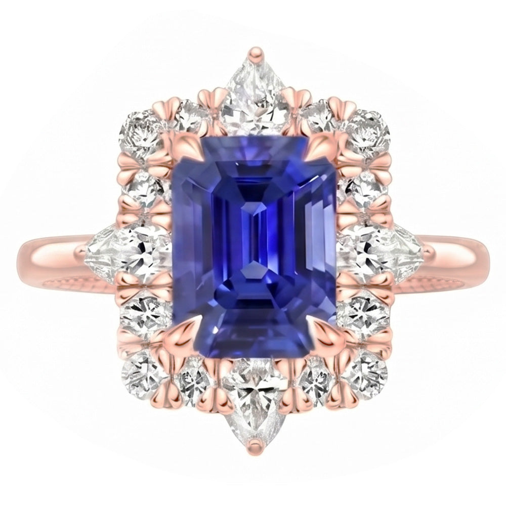 Halo Ring Flower Style Sri Lankan Sapphire & Natural Earth Mined Diamond 4.25 Carats