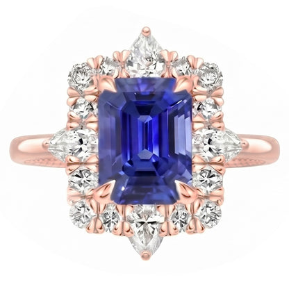 Halo Ring Flower Style Sri Lankan Sapphire & Natural Earth Mined Diamond 4.25 Carats