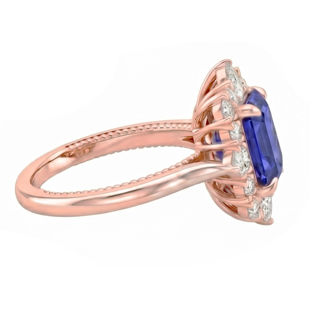 Halo Ring Flower Style Sri Lankan Sapphire & Natural Earth Mined Diamond 4.25 Carats