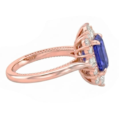 Halo Ring Flower Style Sri Lankan Sapphire & Natural Earth Mined Diamond 4.25 Carats