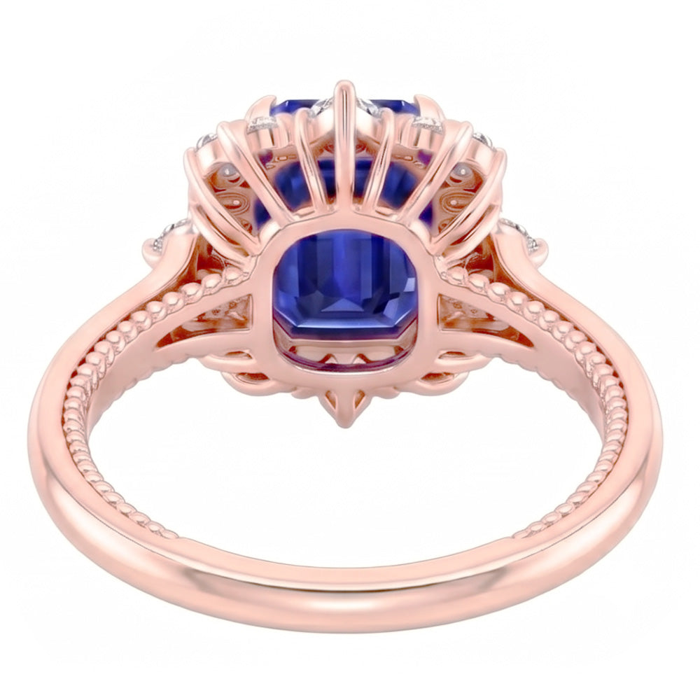 Halo Ring Flower Style Sri Lankan Sapphire & Natural Earth Mined Diamond 4.25 Carats