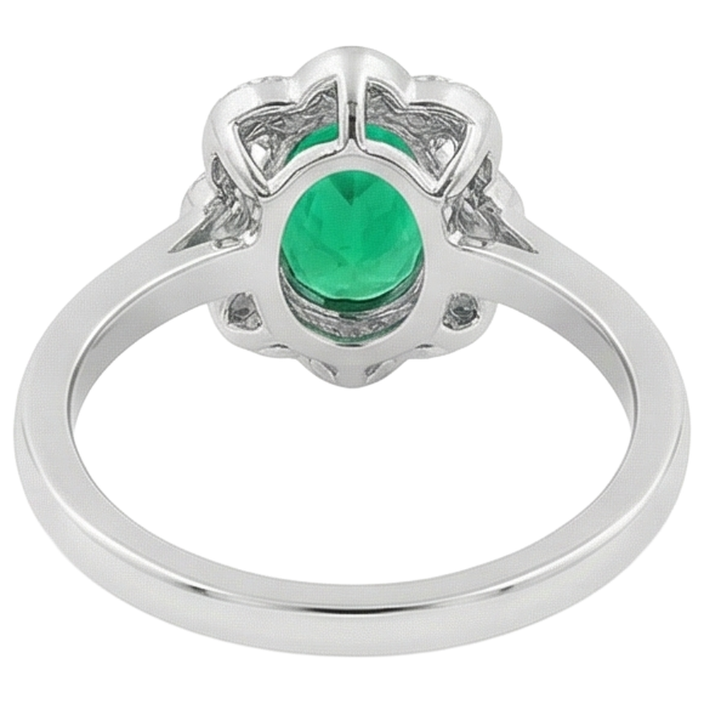Natural Real ( Not Lab Grown ) Halo Ring Green Emerald GIA Flower Style Oval Cut