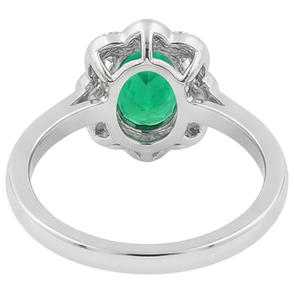 Natural Real ( Not Lab Grown ) Halo Ring Green Emerald GIA Flower Style Oval Cut