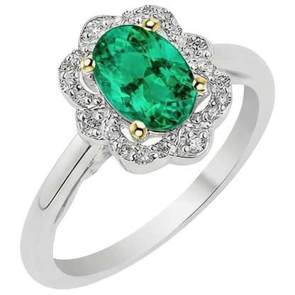Natural Real ( Not Lab Grown ) Halo Ring Green Emerald GIA Flower Style Oval Cut