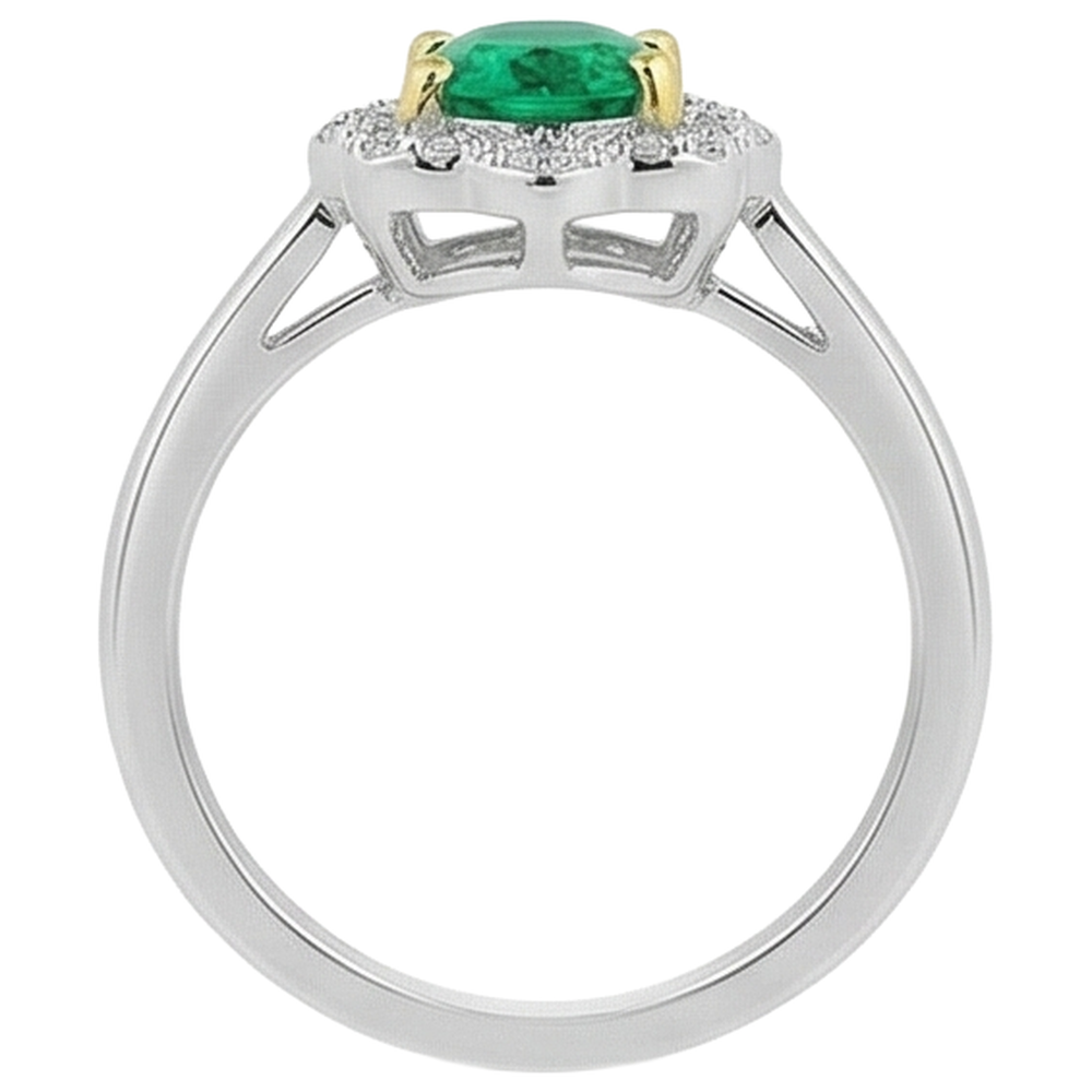 Natural Real ( Not Lab Grown ) Halo Ring Green Emerald GIA Flower Style Oval Cut