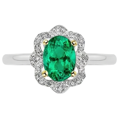 Natural Real ( Not Lab Grown ) Halo Ring Green Emerald GIA Flower Style Oval Cut