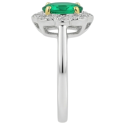 Natural Real ( Not Lab Grown ) Halo Ring Green Emerald GIA Flower Style Oval Cut