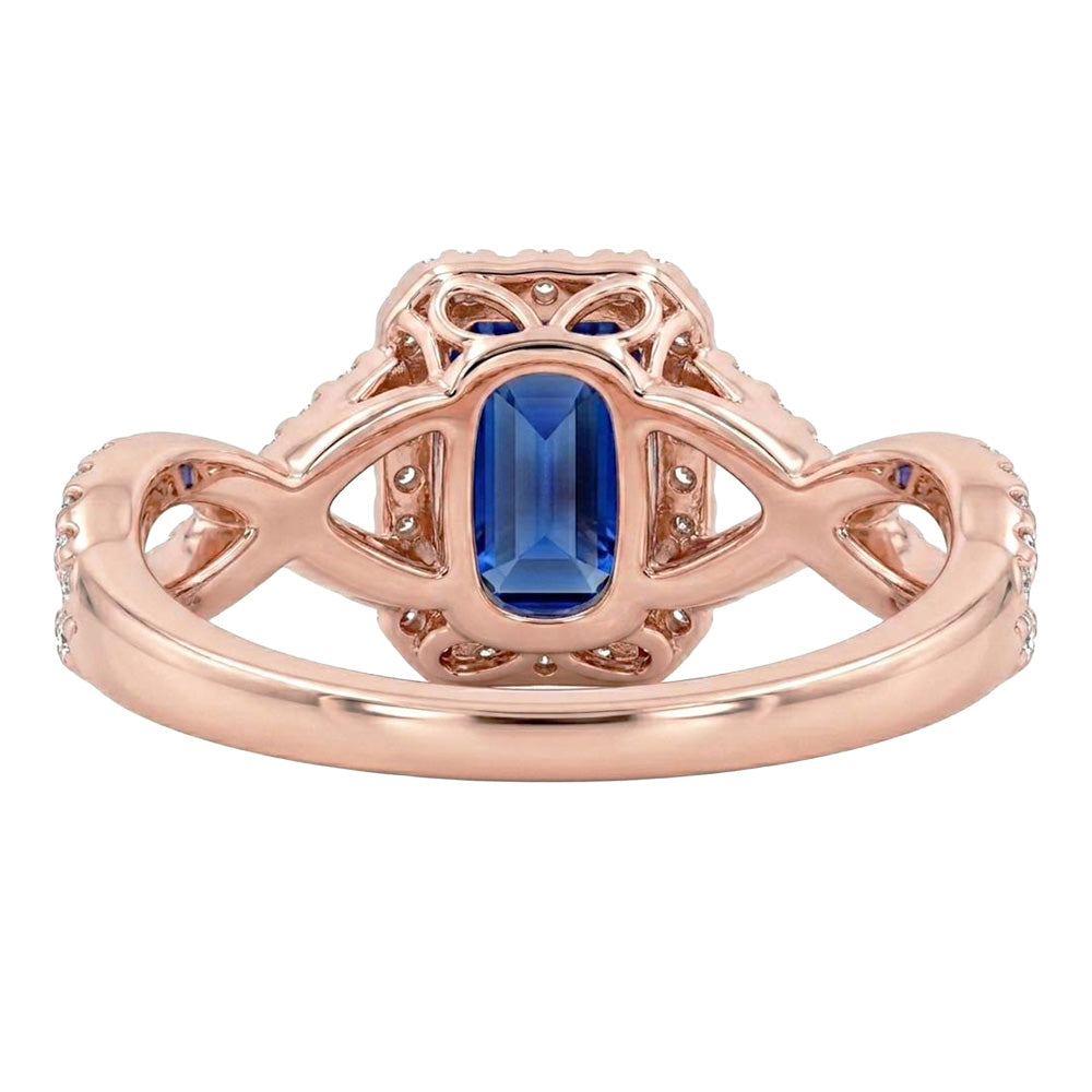 Halo Ring Infinity Style Emerald Blue Sapphire & Natural Earth Mined Diamond 4.50 Carats