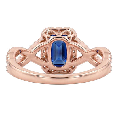 Halo Ring Infinity Style Emerald Blue Sapphire & Natural Earth Mined Diamond 4.50 Carats