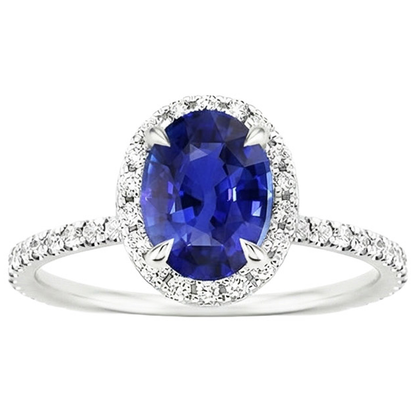 Halo Ring Oval Cut Ceylon Sapphire & Pave Set Natural Earth Mined Diamonds 4 Carats
