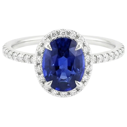 Halo Ring Oval Cut Ceylon Sapphire & Pave Set Natural Earth Mined Diamonds 4 Carats