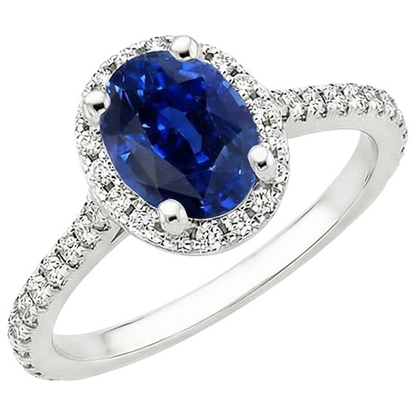 Halo Ring Pave Set Natural Earth Mined Diamonds & Oval Sri Lankan Sapphire 5 Carats