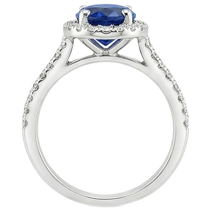 Halo Ring Pave Set Natural Earth Mined Diamonds & Oval Sri Lankan Sapphire 5 Carats