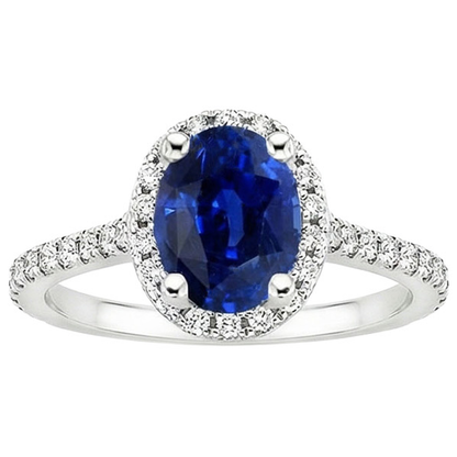 Halo Ring Pave Set Natural Earth Mined Diamonds & Oval Sri Lankan Sapphire 5 Carats