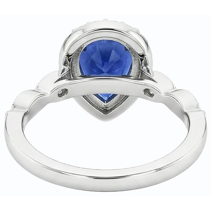 Halo Ring Pear Ceylon Sapphire & Natural Earth Mined Diamonds 5 Carats White Gold 14K