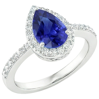 Halo Ring Pear Ceylon Sapphire & Pave Set Natural Earth Mined Diamonds 4.50 Carats