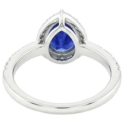 Halo Ring Pear Ceylon Sapphire & Pave Set Natural Earth Mined Diamonds 4.50 Carats
