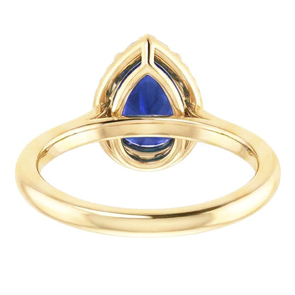 Halo Ring Pear Cut Ceylon Sapphire & Natural Earth Mined Diamonds 3 Carats Prong Set