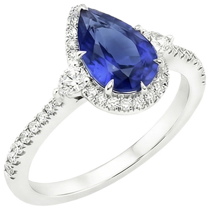Halo Ring Pear Cut Sri Lankan Sapphire & Natural Earth Mined Diamonds 5.25 Carats