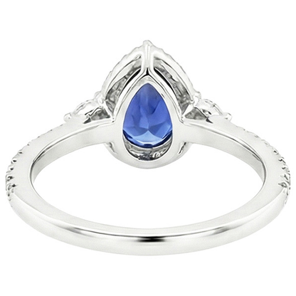 Halo Ring Pear Cut Sri Lankan Sapphire & Natural Earth Mined Diamonds 5.25 Carats